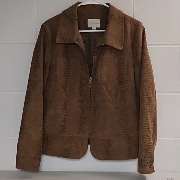 Erin London Zip Front, Very Fine Wale Corduroy Brown Snake Print, Bomber Jacket. - Picture 12 of 12